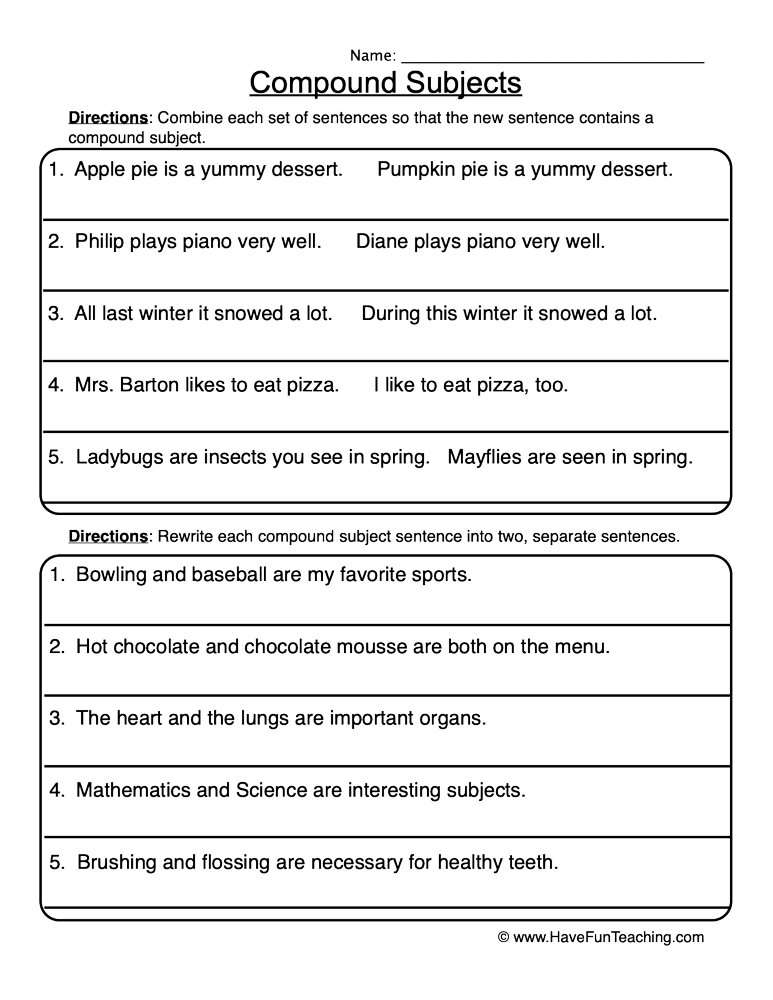 Rewriting Compound Subjects Worksheet Have Fun Teaching