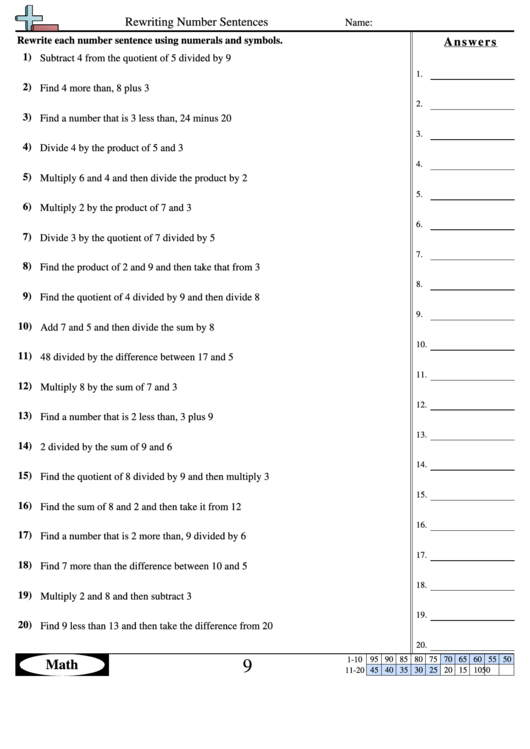 Rewriting Number Sentences Worksheet With Answer Key Printable Pdf Download