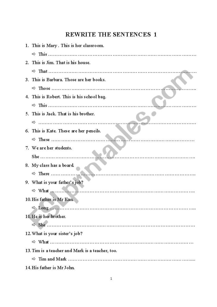 Rewriting The Sentences ESL Worksheet By Xuxu 84