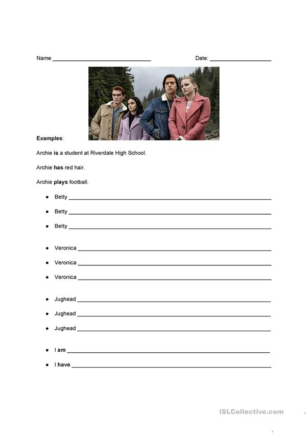 Riverdale Sentence Completion Worksheet Present Simple English ESL