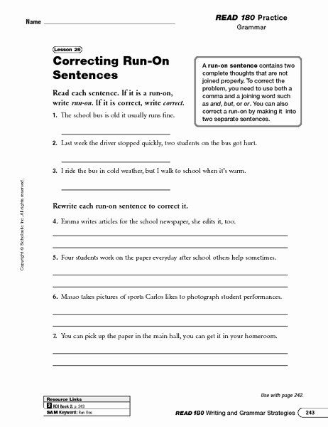 Run On Sentence Worksheet Best Of Rockin Resources Writing Mini Lesson 