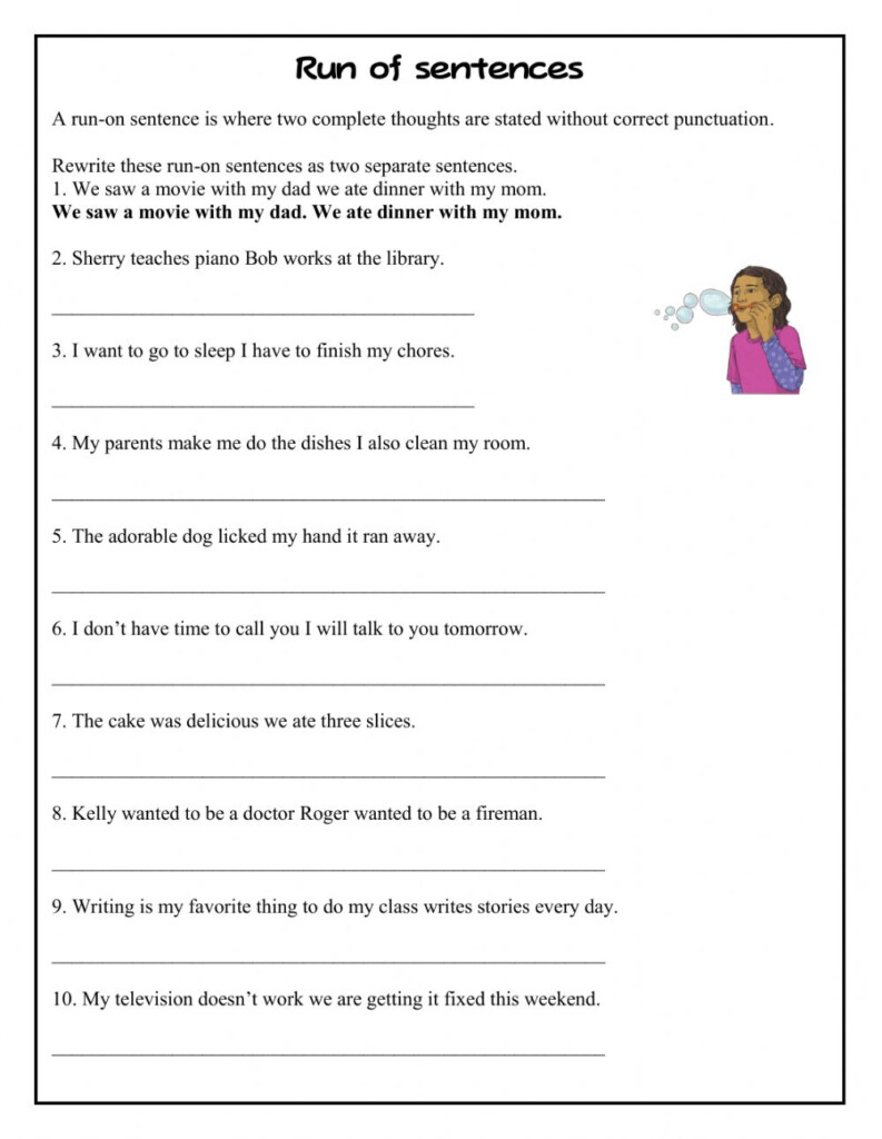 Run On Sentences 1 Worksheet