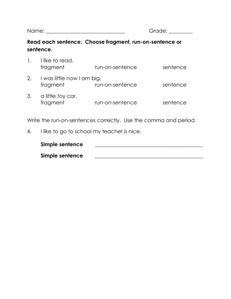 Run on Sentences 3 Worksheet