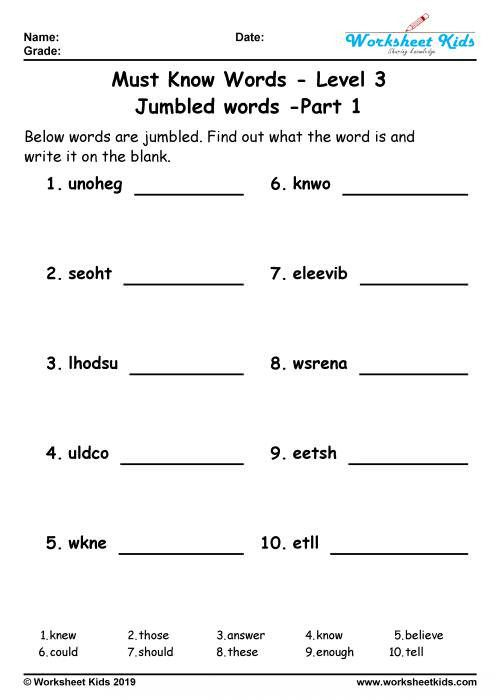 Scrambled Sentences Worksheets 3rd Grade Unscramble Jumbled Words