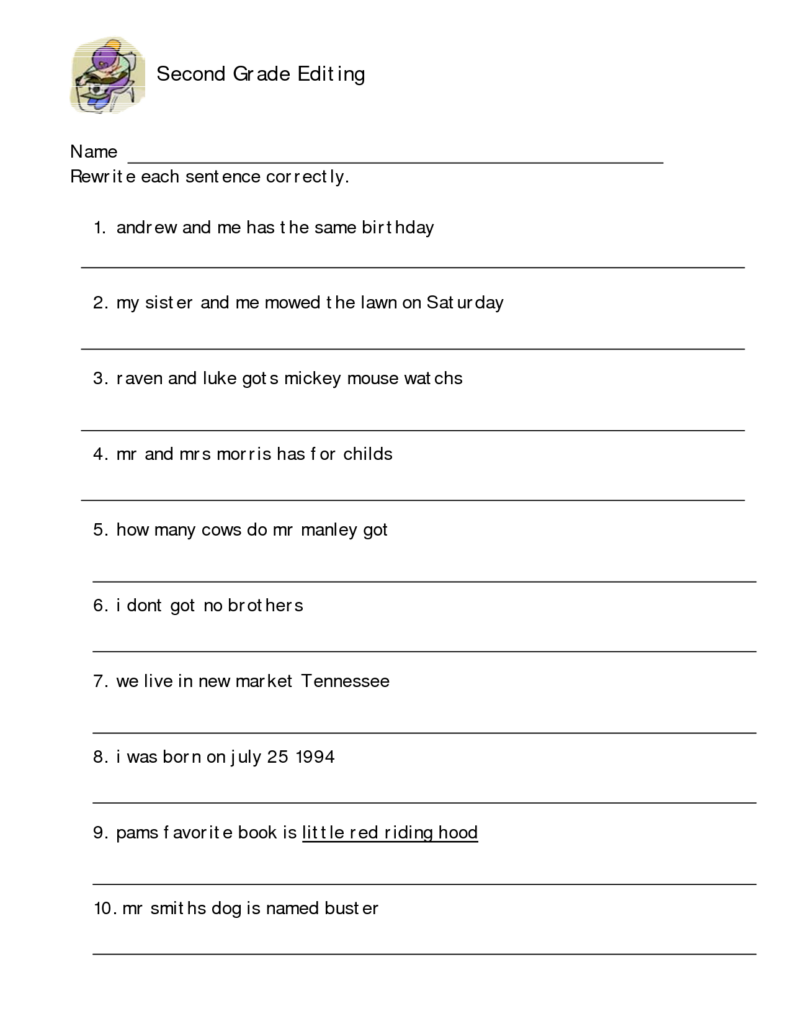 Second Grade Sentence Worksheets Second Sentence Correction 