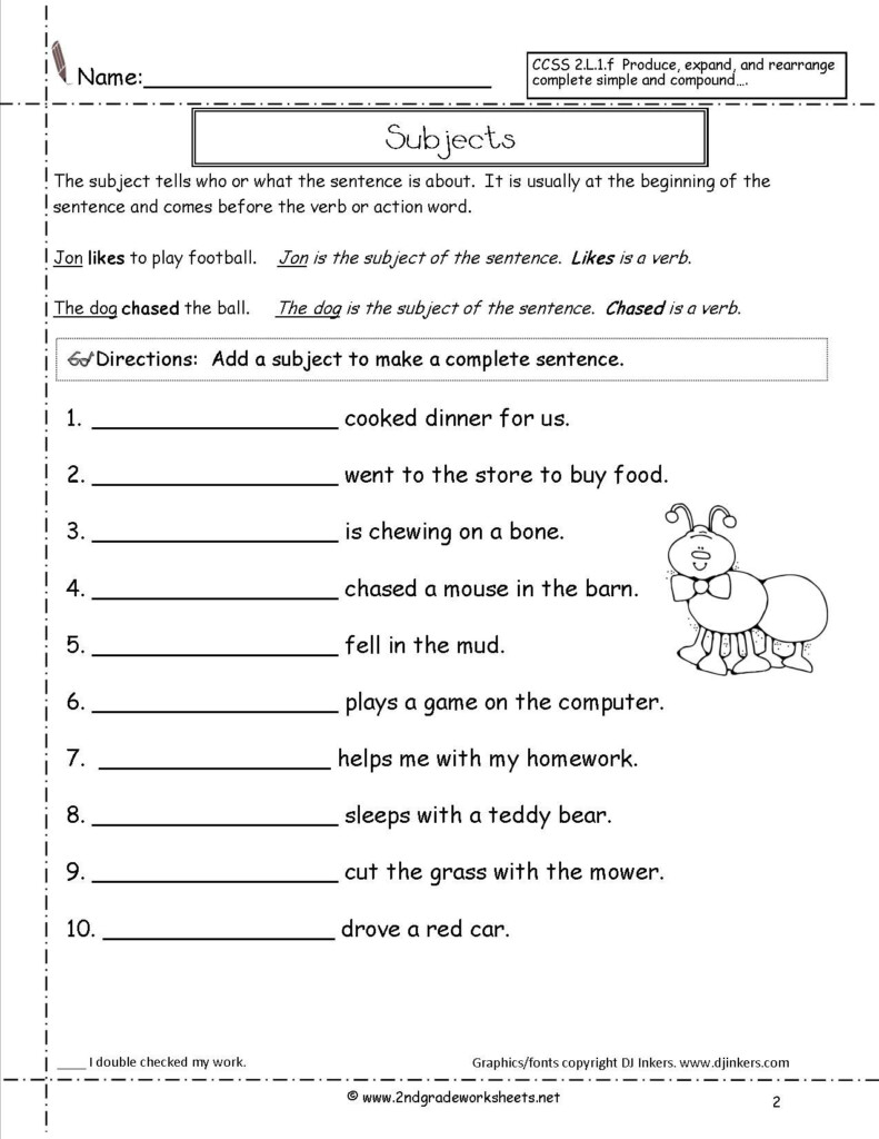 Second Grade Sentences Worksheets CCSS 2 L 1 f Worksheets Simple 