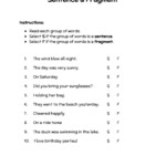 Sentence And Fragment Worksheet