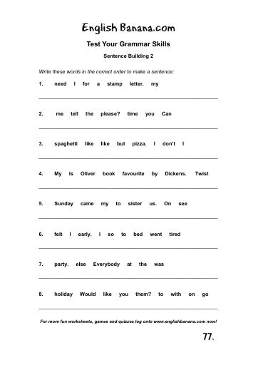 Sentence Building 2 English Banana Sentences Sequence Writing 