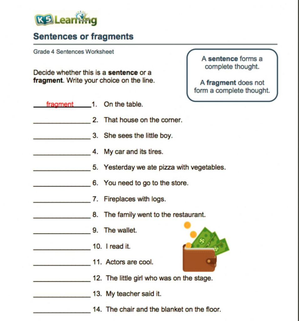 Sentence Fragment Worksheet