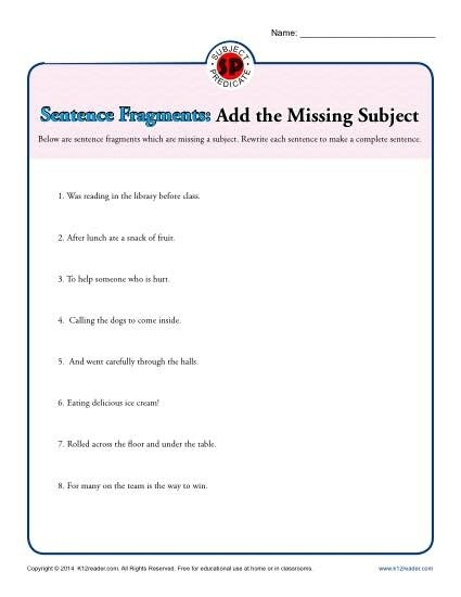 Sentence Fragment Worksheets 9th Grade Worksheets Master