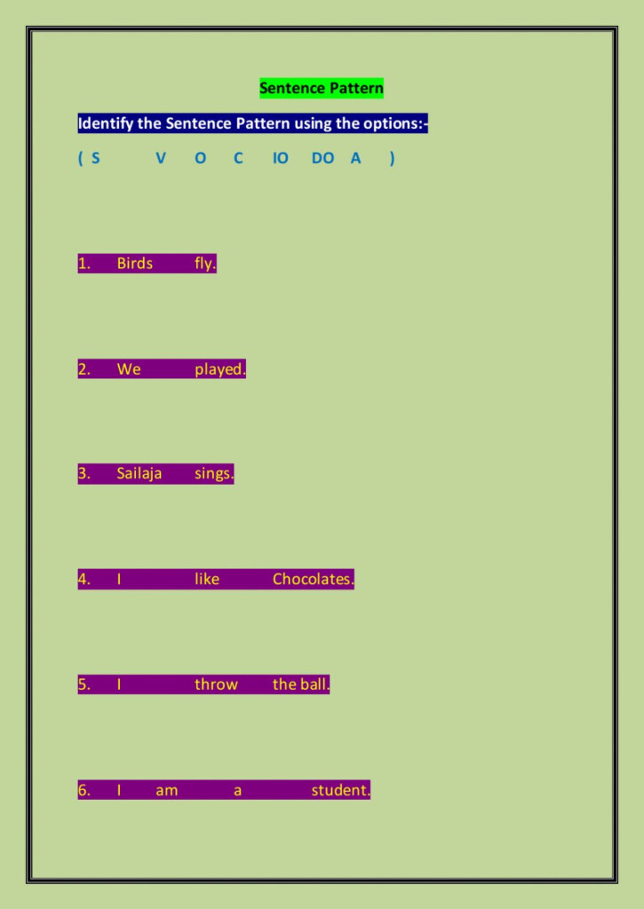 Sentence Pattern Interactive Worksheet