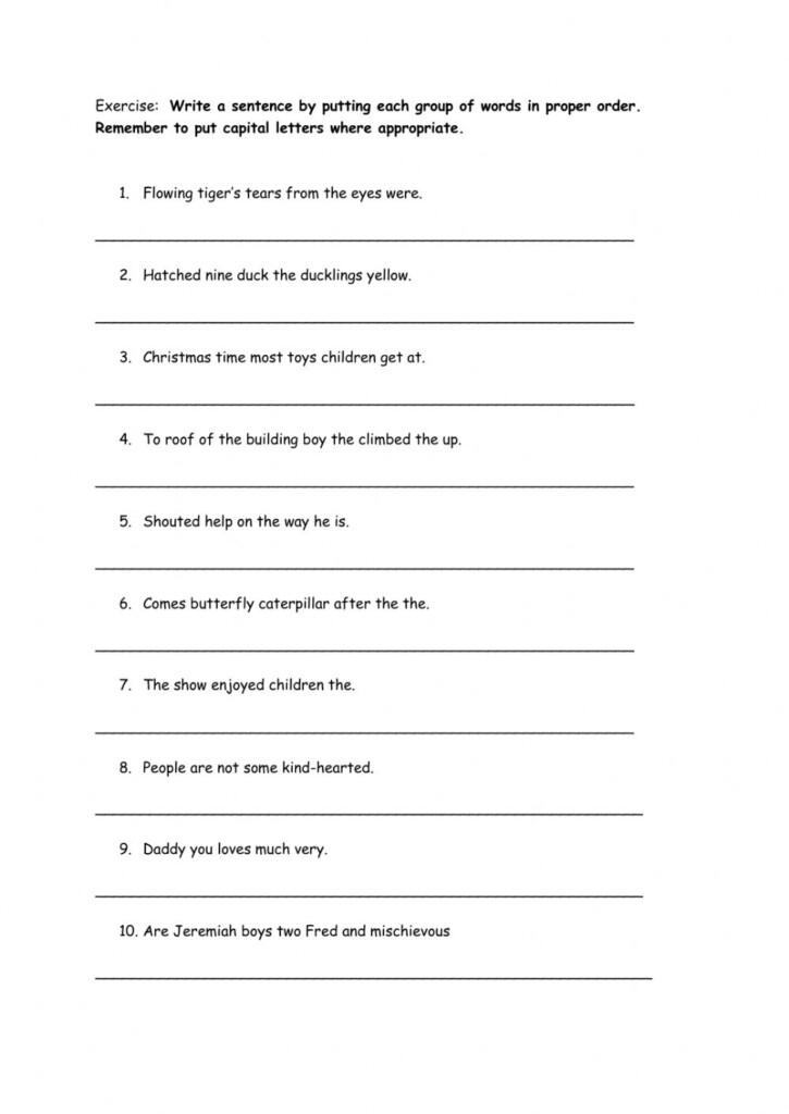 Sentence Rearranging Worksheet