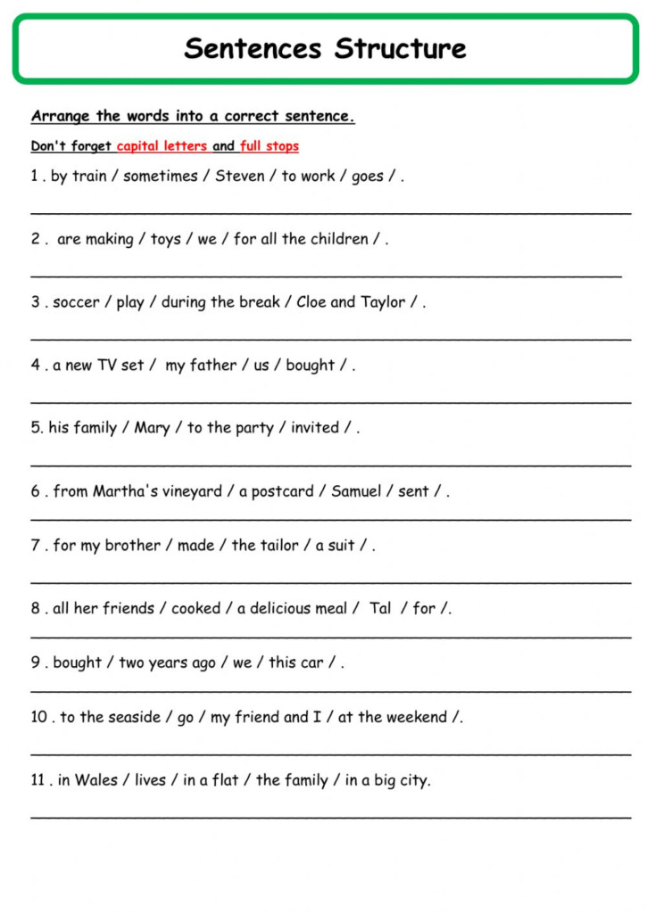 Sentence Structure Online Exercise