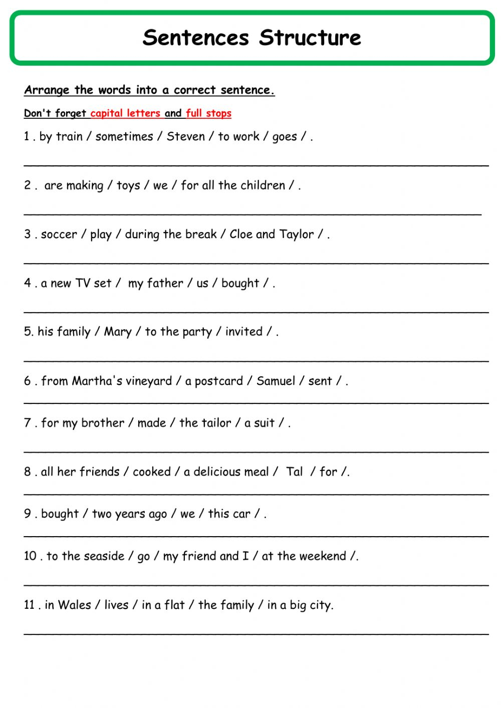 Sentence Structure Online Exercise Sentenceworksheets