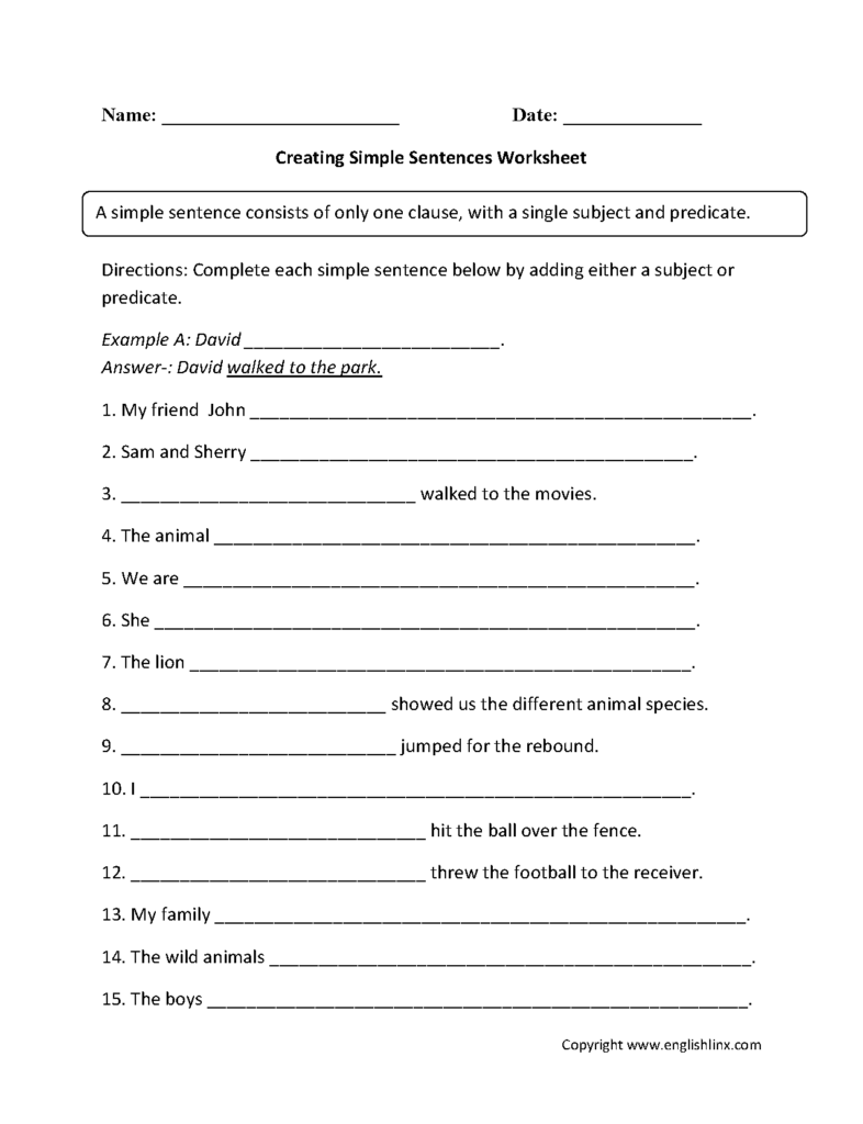 Sentence Structure Worksheets Types Of Sentences Worksheets