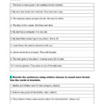 Sentence Transformation Relative Clauses Worksheet