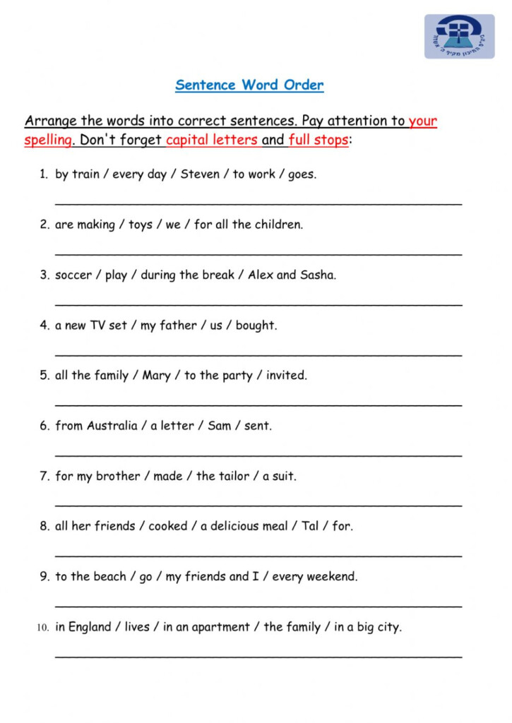 Sentence Word Order Practice Worksheet
