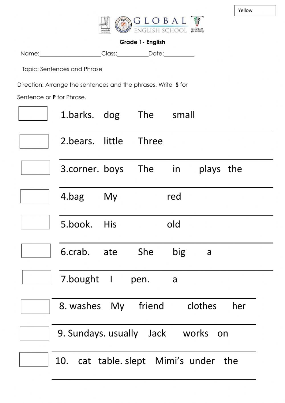 Sentences And Phrases Interactive Worksheet