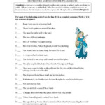 Sentences And Sentence Fragments 5th 7th Grade Worksheet Sentence