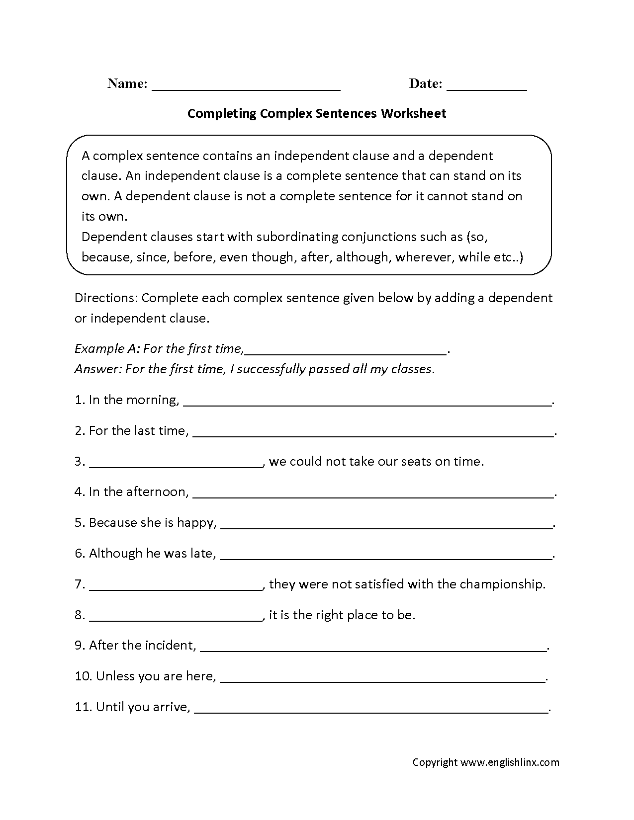 Sentences Worksheets Complex Sentences Worksheets Complex Sentences