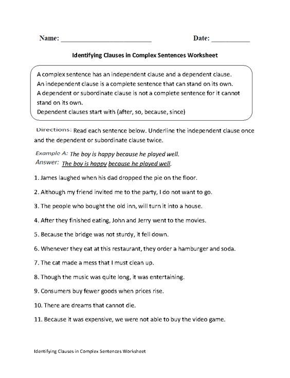 Complex Sentences Worksheet Ks3 - Sentenceworksheets.com