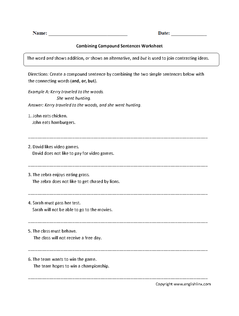 Sentences Worksheets Compound Sentences Worksheets