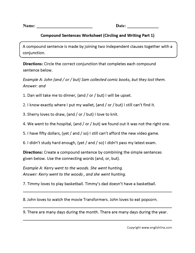 Sentences Worksheets Compound Sentences Worksheets Compound 