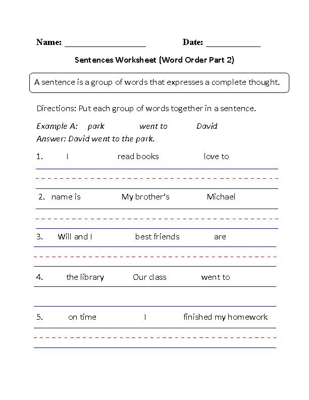 Sentences Worksheets Simple Sentences Worksheets