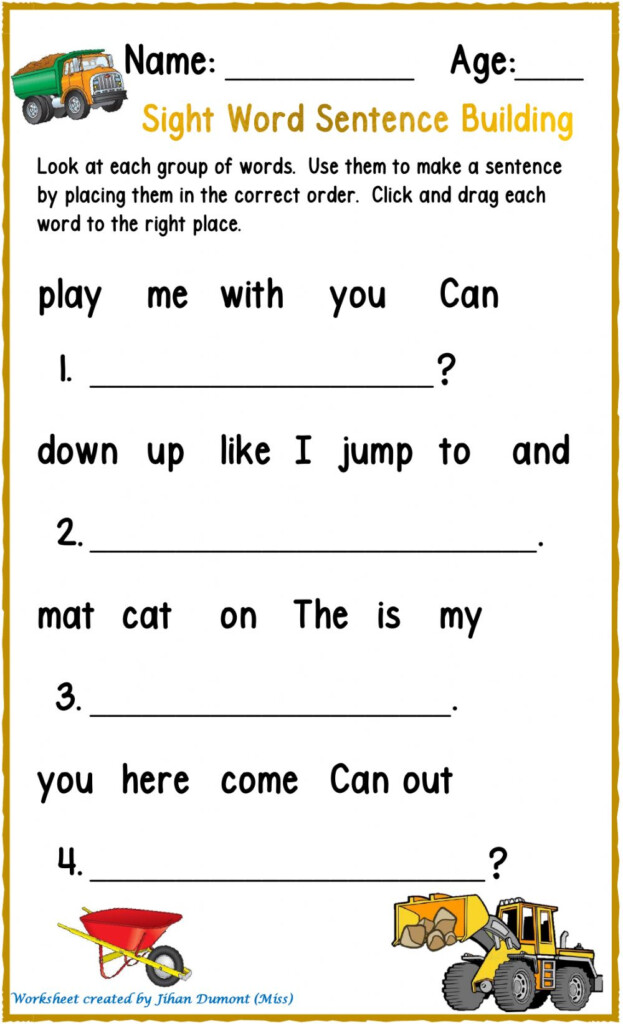 Sight Word Sentence Building Worksheet