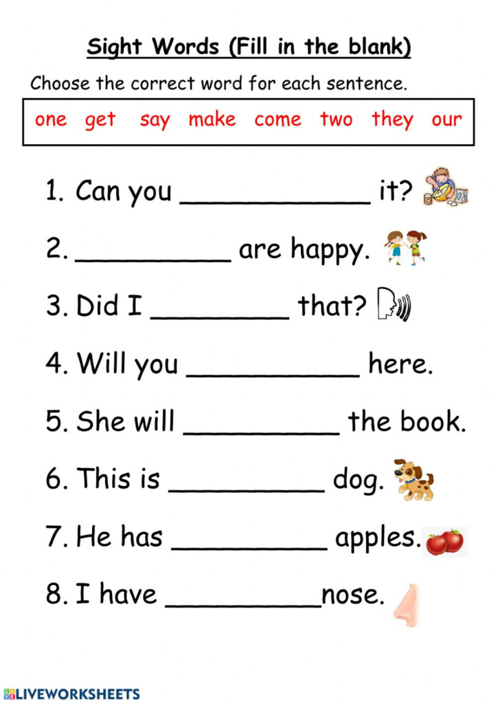 Sight Words Online Worksheet