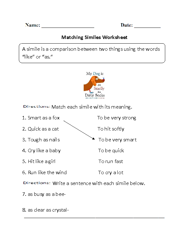 Similes Worksheets Matching Similes Worksheet