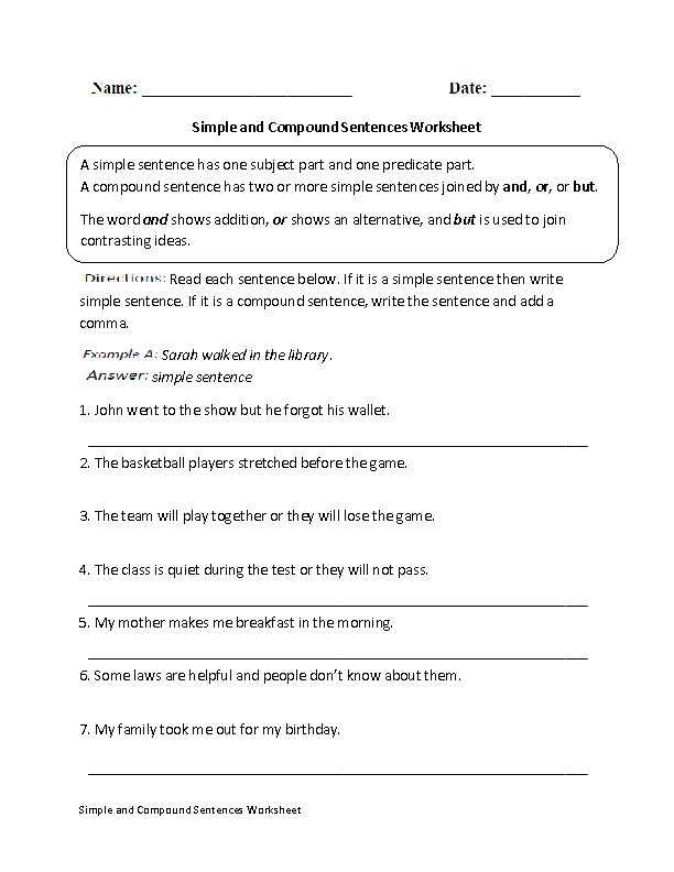 Simple And Compound Sentence Worksheet Simple And Compound Sentences 