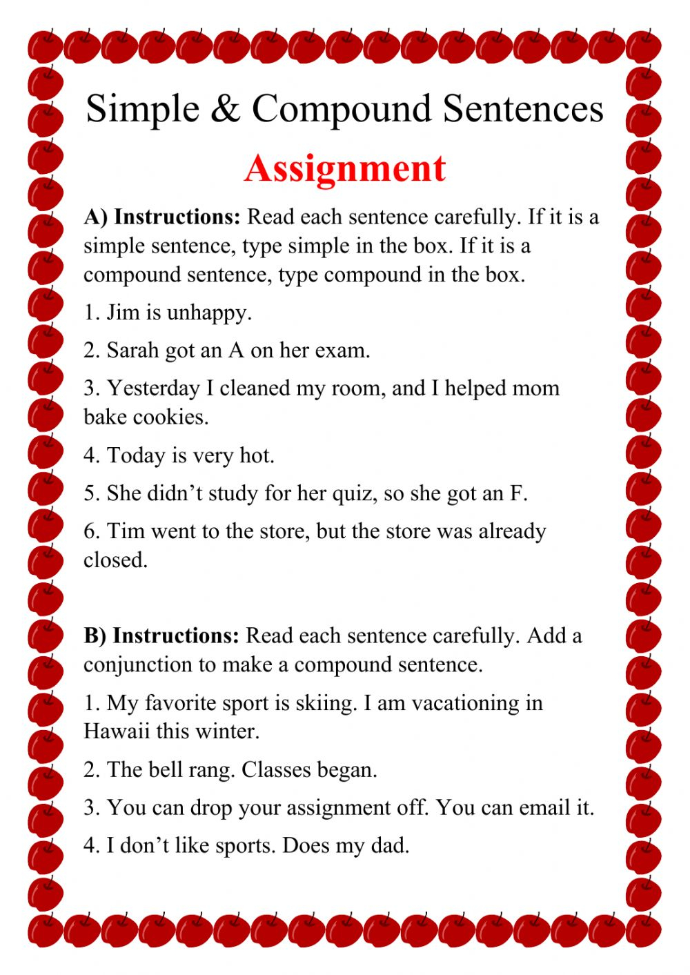 Simple And Compound Sentences Interactive Worksheet