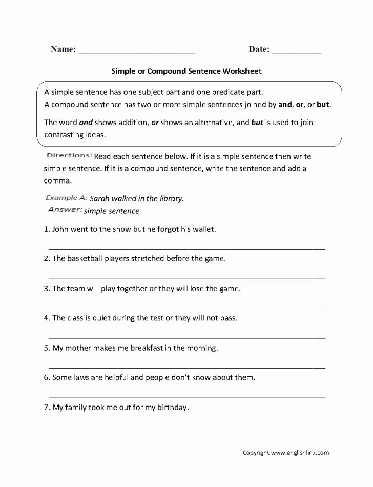 Simple And Compound Sentences Worksheet 7Th Grade Simple And Compound