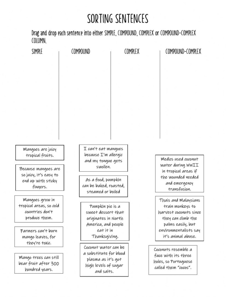 Simple Complex Compound Compound Complex Sentences Worksheet