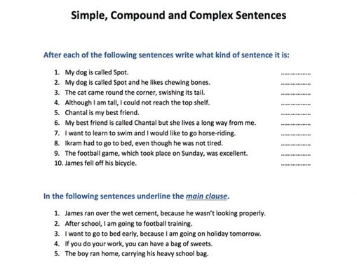 Simple Compound And Complex Sentences Teaching Resources