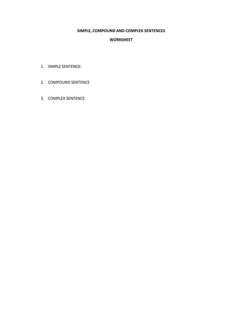 Simple Compound And Complex Sentences Worksheet