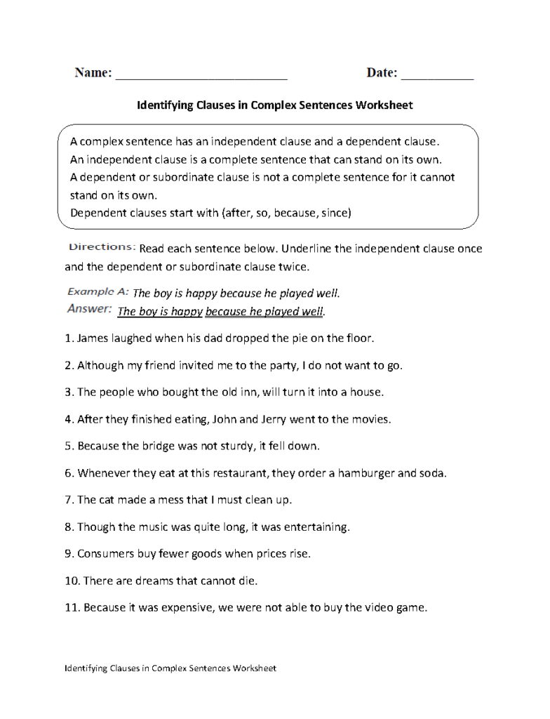 Simple Compound And Complex Sentences Worksheet 7th Grade Pdf