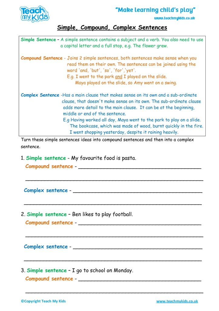 Simple Compound Complex Sentences TMK Education