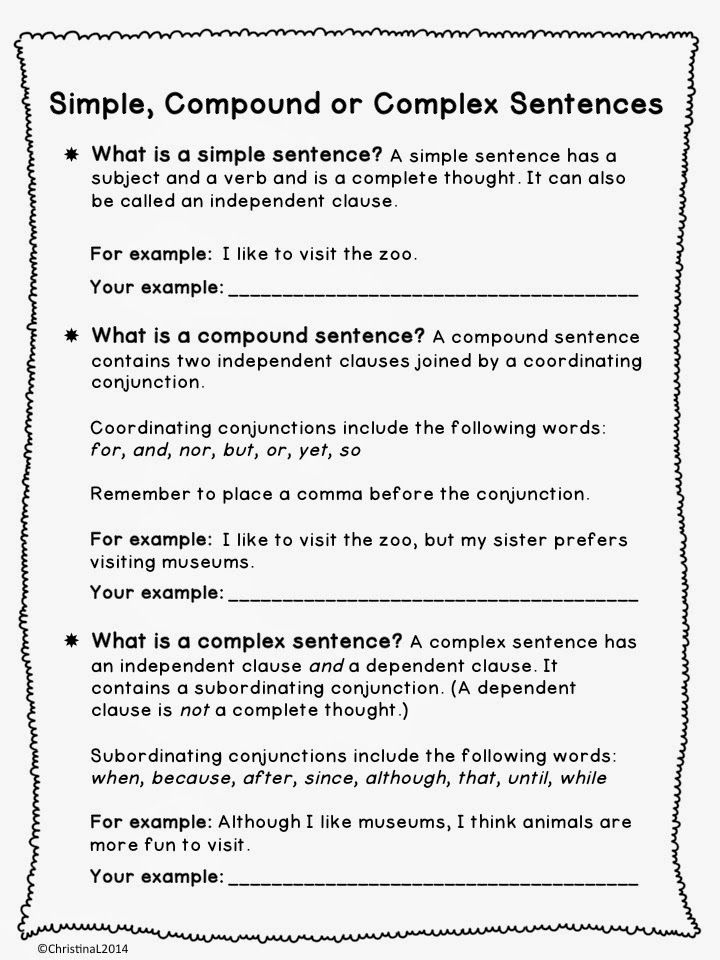 Simple Compound Complex Sentences Worksheet 5th Grade Simple Compound 