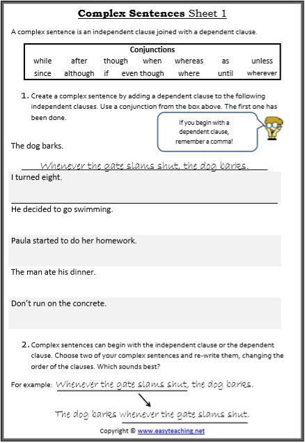 Simple Compound Complex Sentences Worksheets EasyTeaching In 2020 