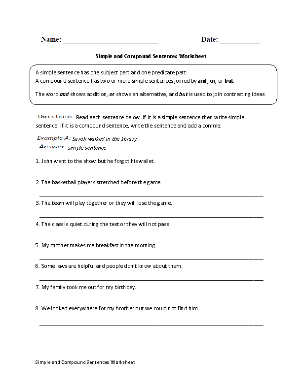 Simple Or Compound Sentences Worksheet Compound Sentences Simple And 