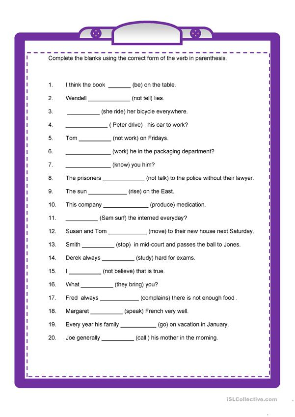 Simple Present Sentences 2 English ESL Worksheets For Distance 