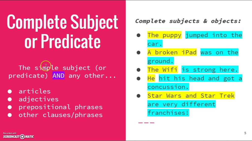 Subject And Predicate Writing Complete Sentences YouTube