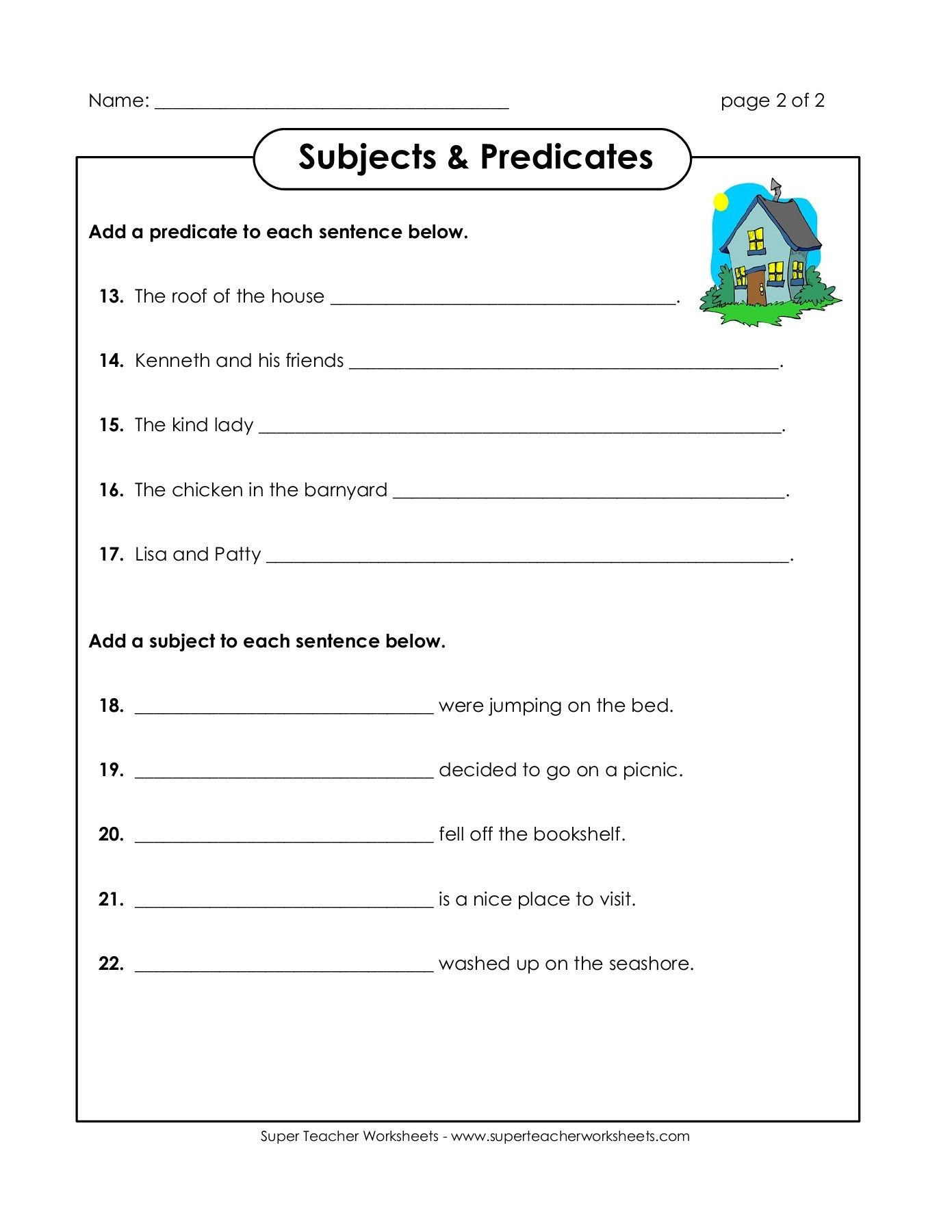 Subjects Predicates Super Teacher Worksheets Super Teacher