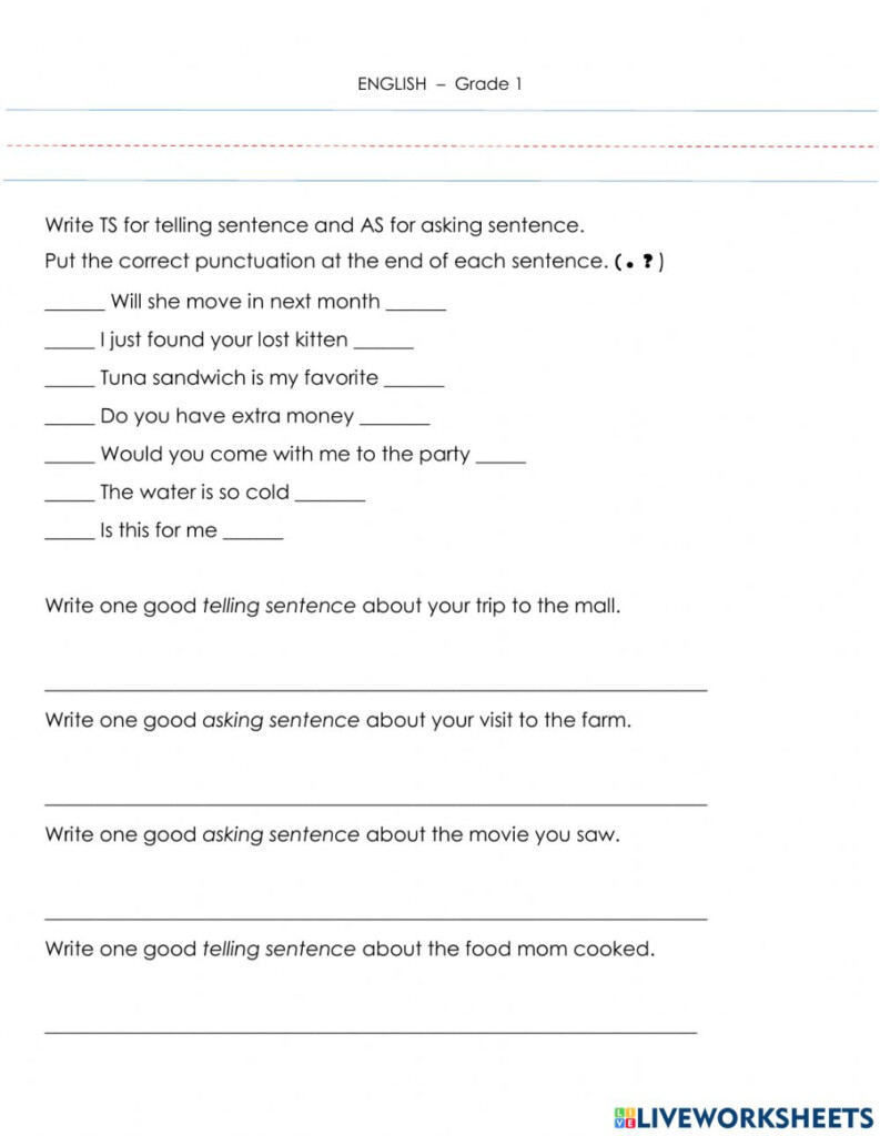 Telling And Asking Sentence Exercise