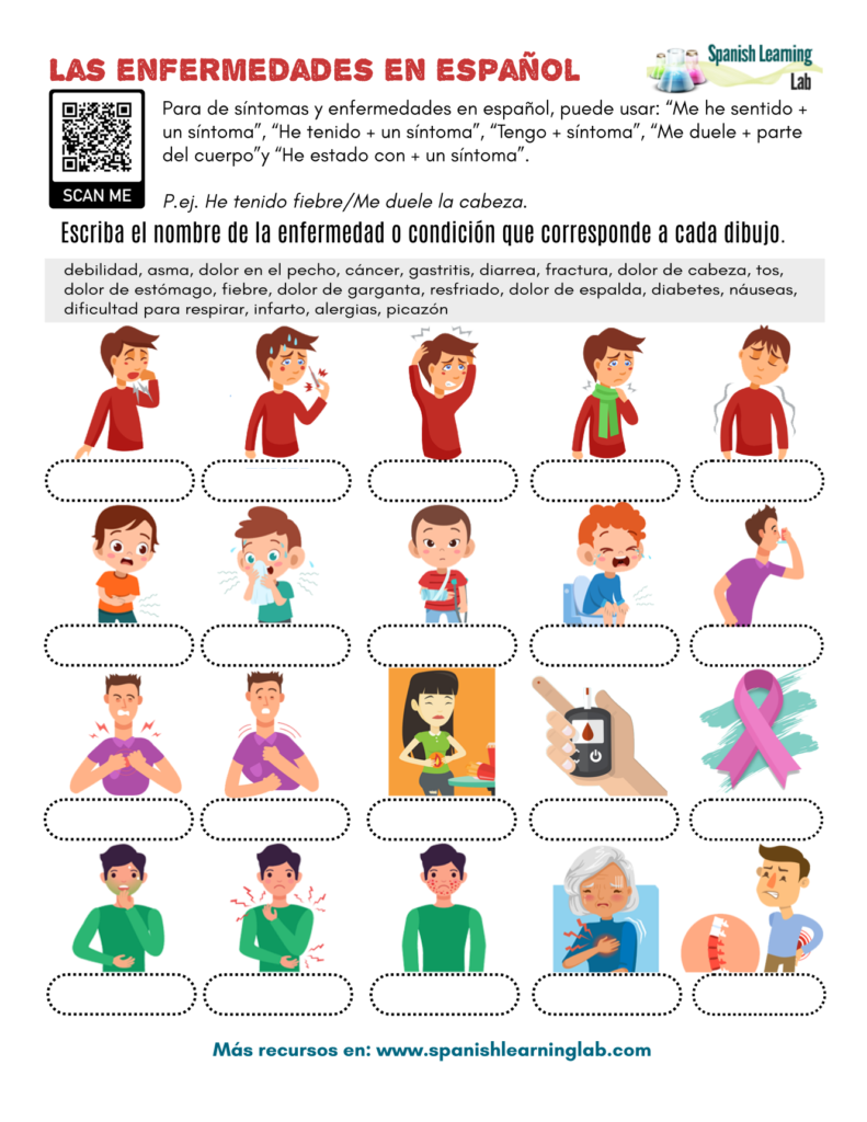 The Vocabulary For Illnesses In Spanish PDF Worksheet