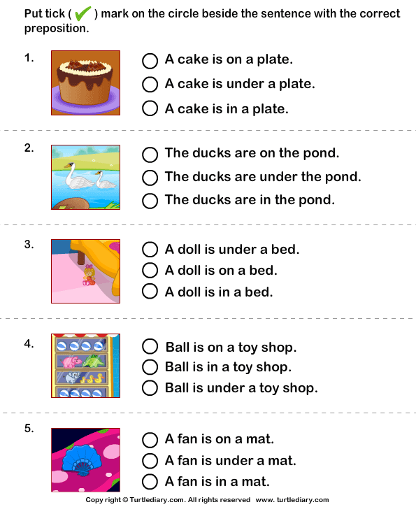 Tick Sentence With The Correct Preposition Worksheet Turtle Diary