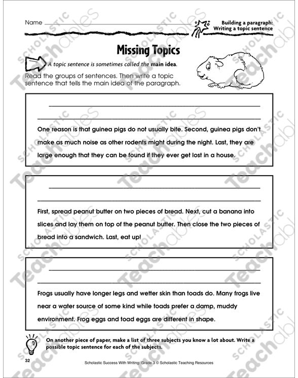 Topic Sentence Worksheets 3rd Grade