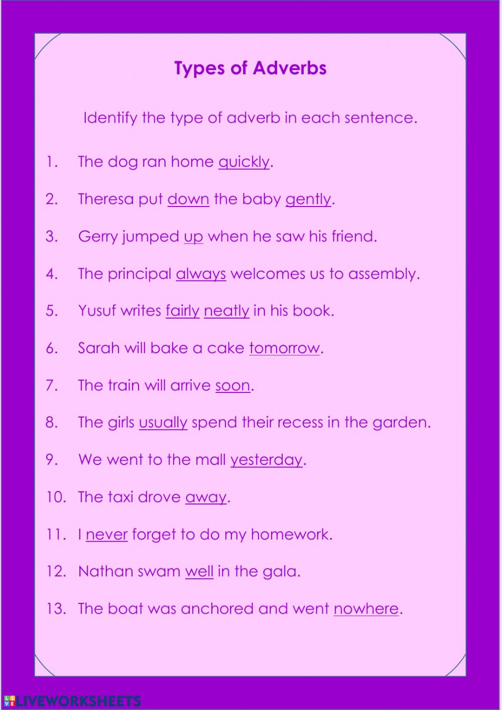 Types Of Adverbs Interactive Worksheet